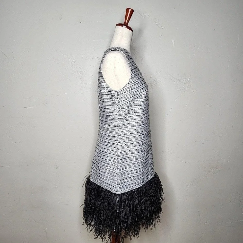 Sail to Sable Metallic‎ Tweed and Feather Sleeveless Party Dress Size 6